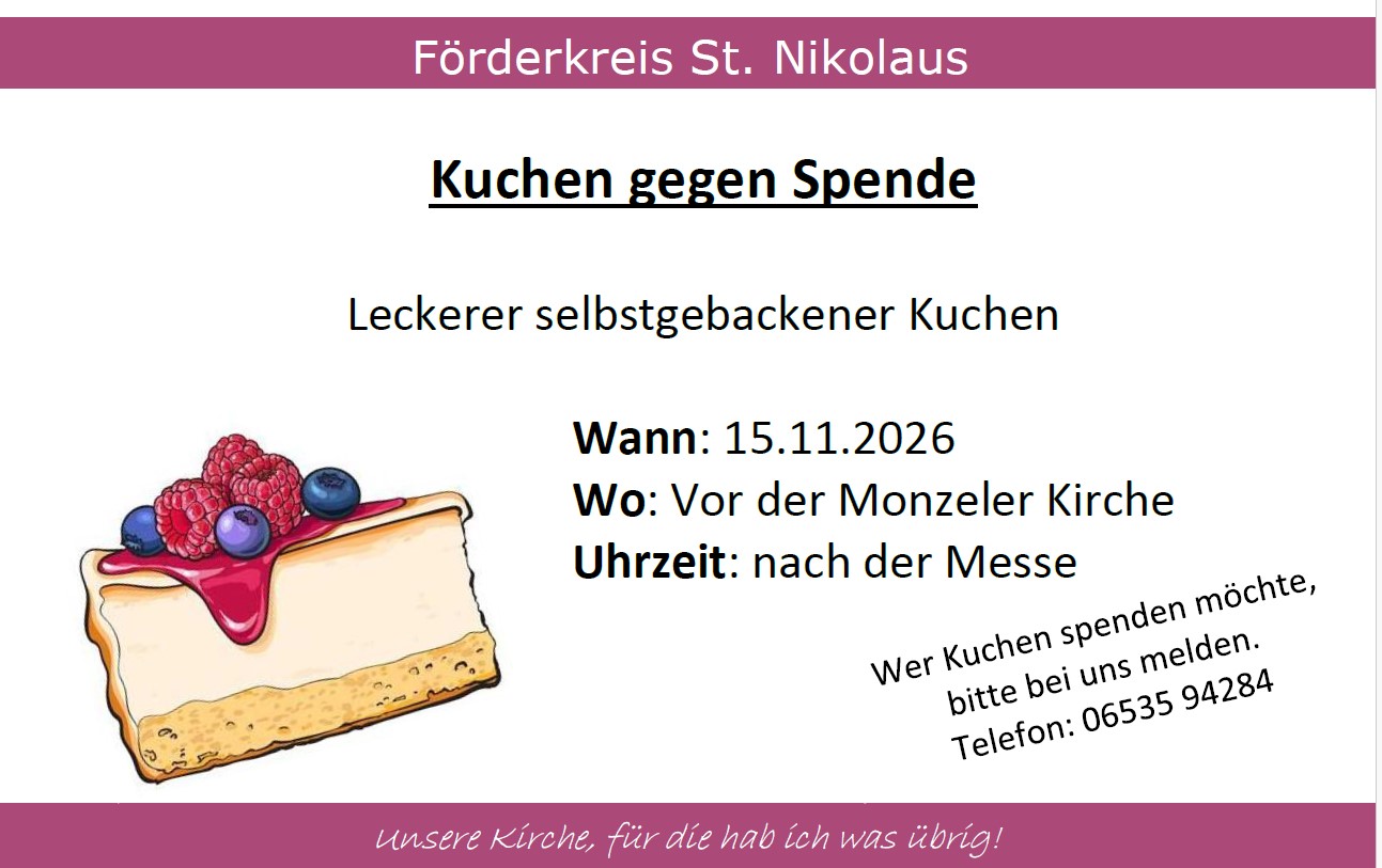 Kuchen gegen Spende - Förderkreis Monzel